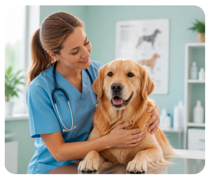 Veterinária cuidando do cão